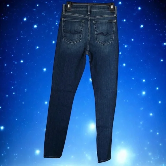 7 For All Mankind Blue High-Rise Skinny Jeans - Picture 2 of 8